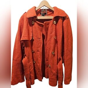 Sandro Sport tangerine orange wool pea coat